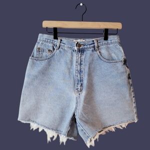 Vintage High Rise 90s Light Wash Frayed Distressed Grunge Jean Shorts Women's 10